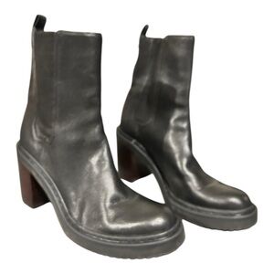 Louise et Cie Stretch Ankle Boots Silko Pull Tab Almond Toe Black Leather Sz 7.5